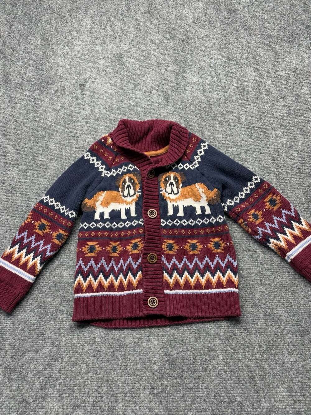 Gymboree Playful Pups Saint Bernard Fair Isle Cardigan Sweater 3T-100% Cotton - Picture 2 of 10